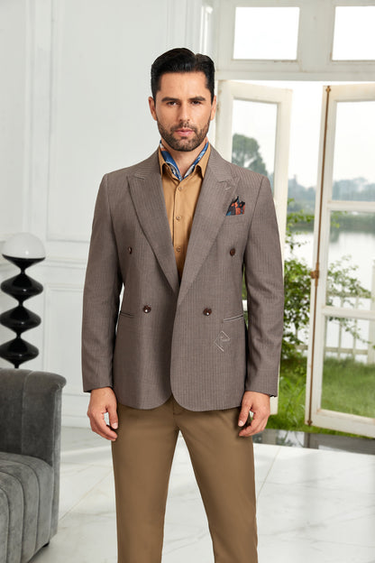 ly1074 Khaki Brown Double Breasted Men's Blazer