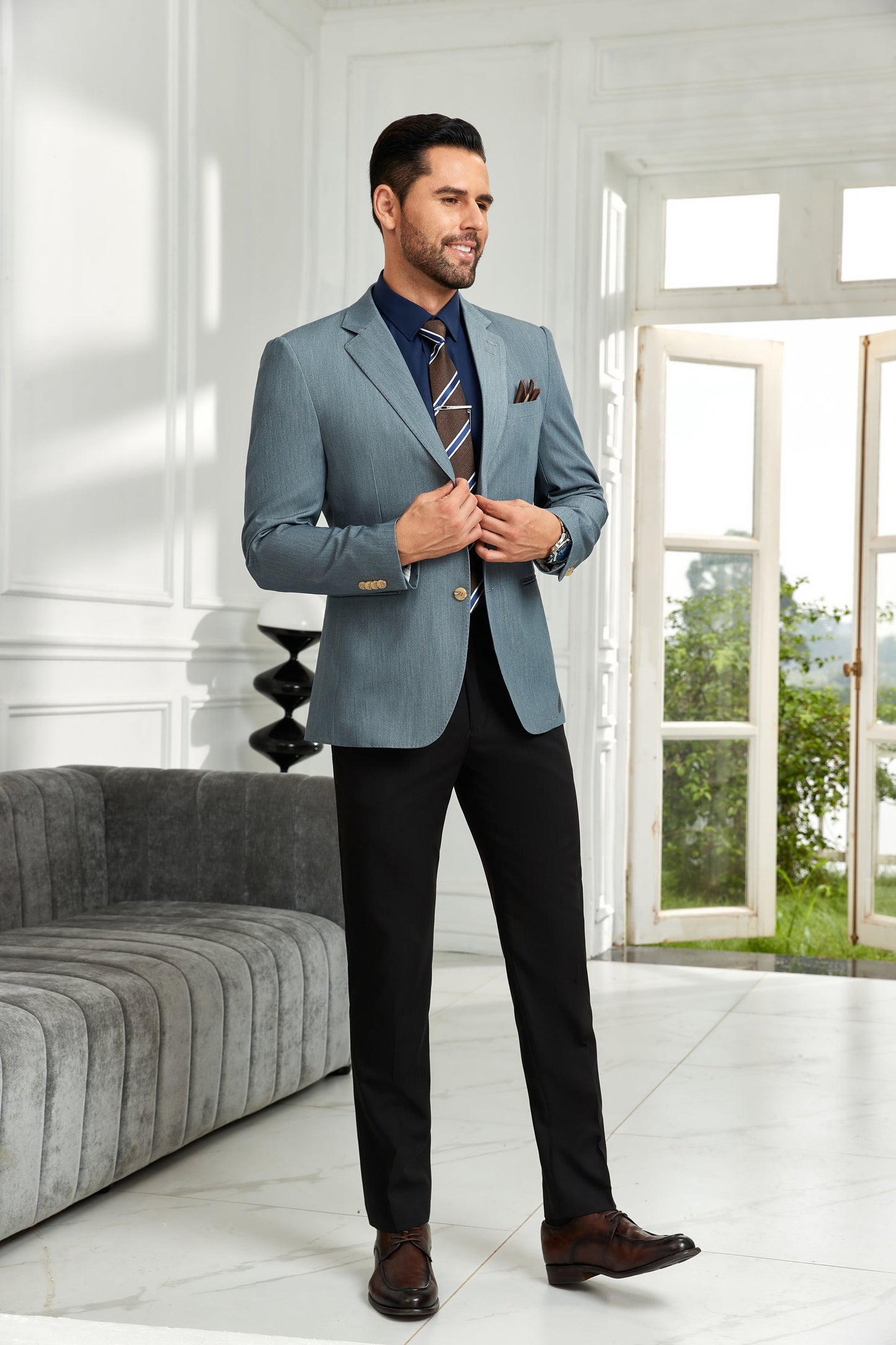 ly1036 Fashion Tel Blue 2 Pieces Men's Suits Jacket+Pants