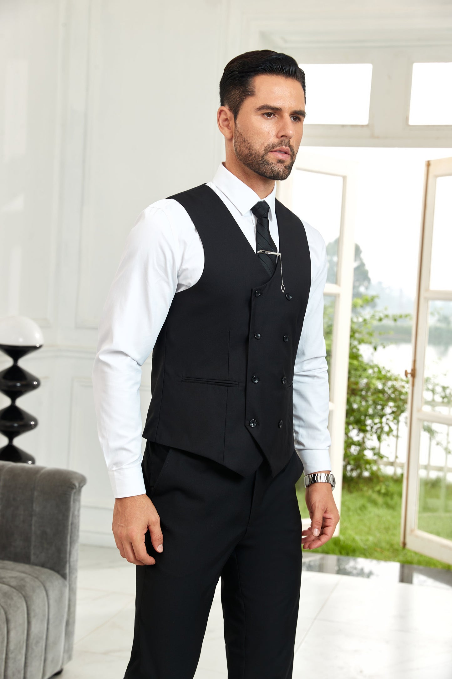 ly1034 Black Fashion Business 2 Pieces Men's Suits Vest+Pants