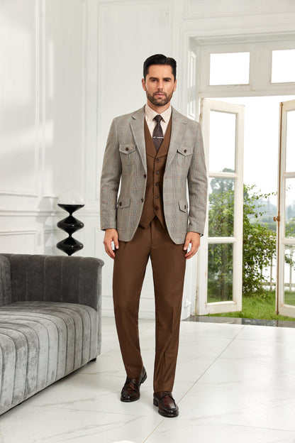 ly1062 Grey Plaid Two Button Mens Blazer Suit