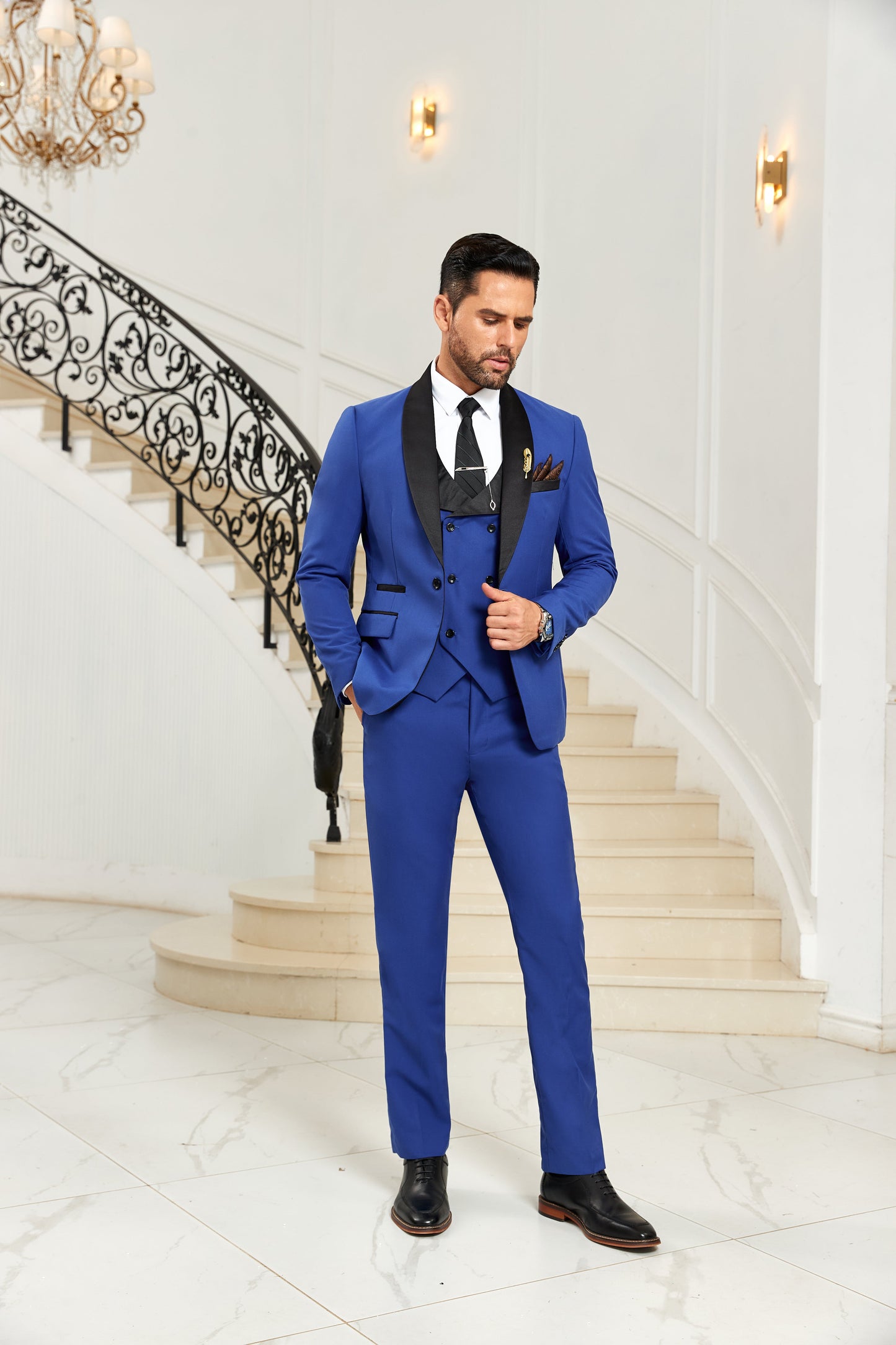 ly1080 Royal Blue Wedding 3 Pieces Men Suits Tuxedos