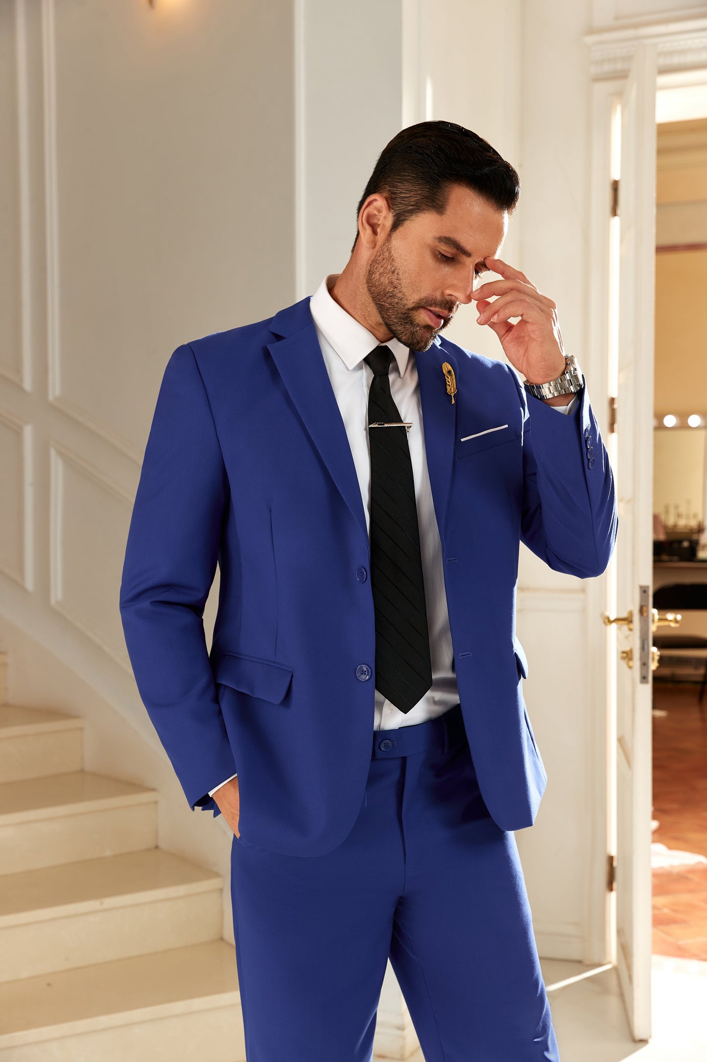 ly1038 Blue 2 Pieces Men's Suits Jacket+Pants