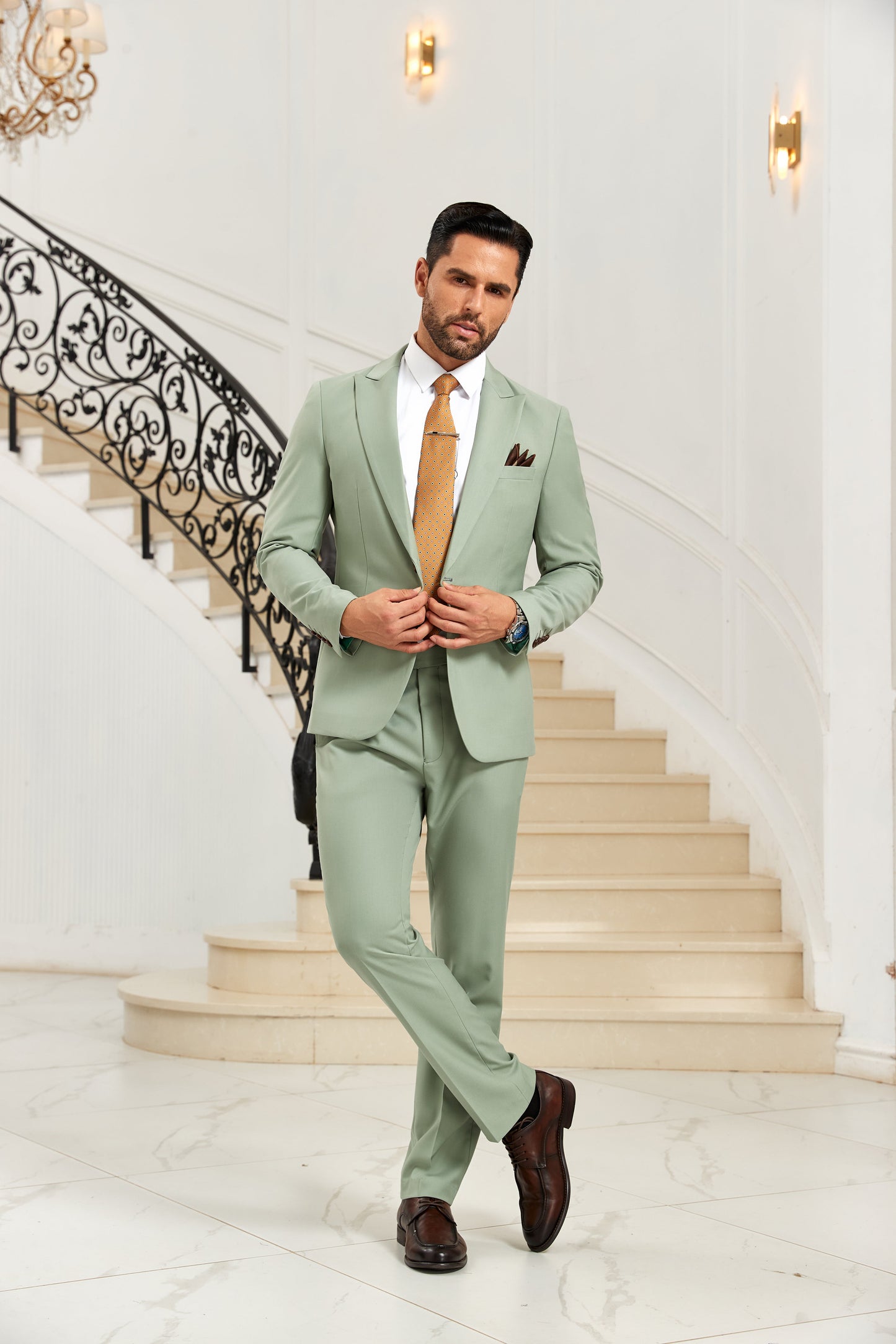 ly1021 Sage Green Wedding Formal 2 Pieces Men's Suits