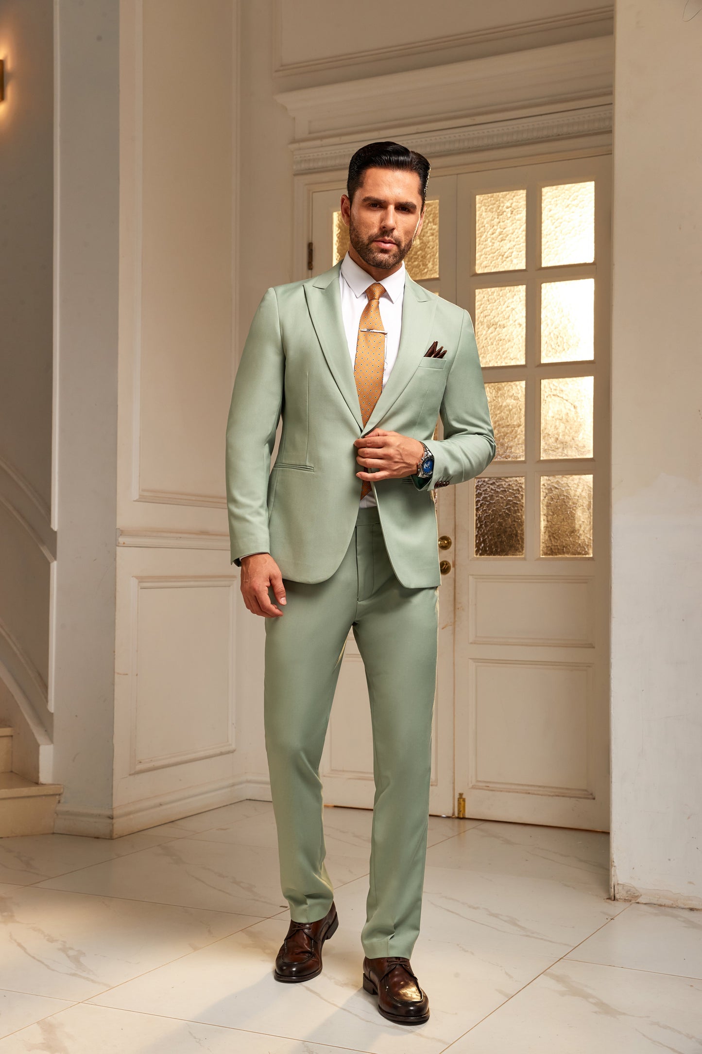 ly1021 Sage Green Wedding Formal 2 Pieces Men's Suits