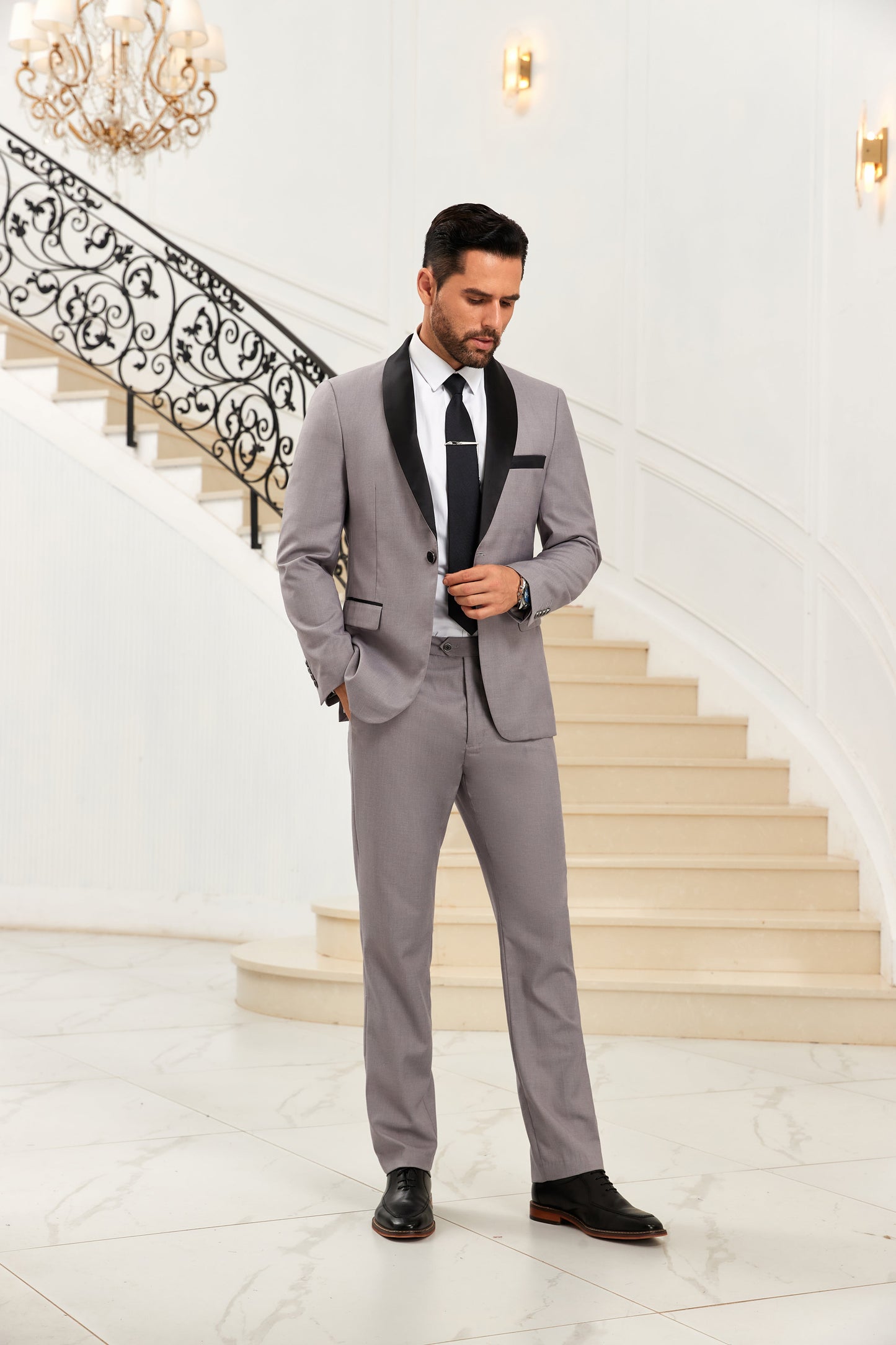 ly1027 Grey Wedding Prom 2 Pieces Men's Suits Tuxedos