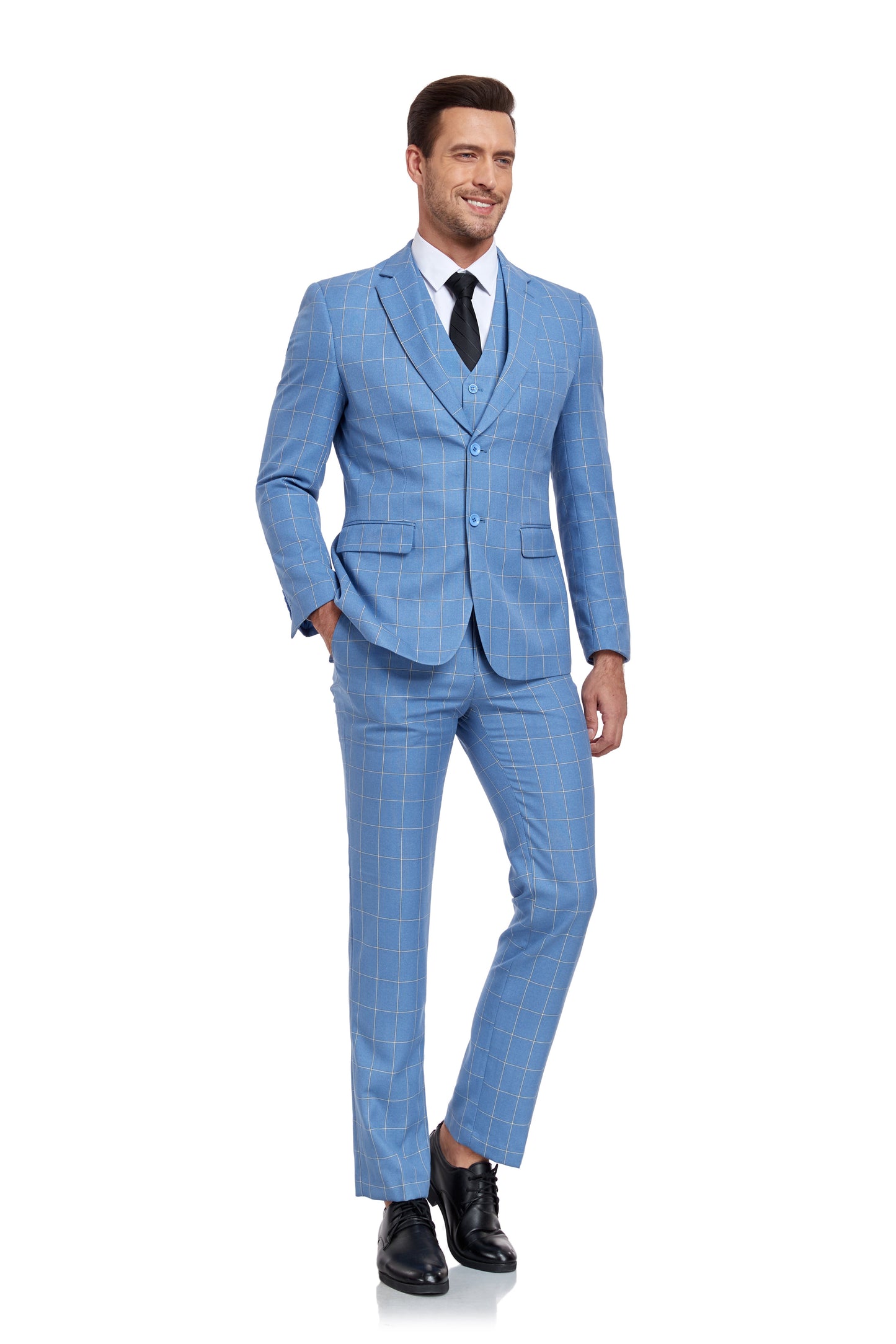 ly1302 Plaid Men's 3 Piece Slim Fit Suit Set (MORE COLORS+)