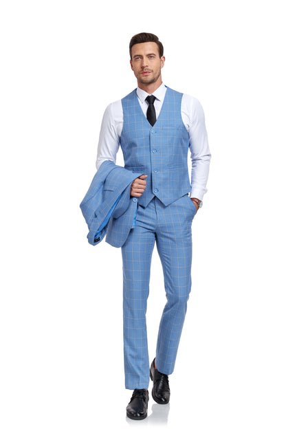 ly1302 Plaid Men's 3 Piece Slim Fit Suit Set (MORE COLORS+)