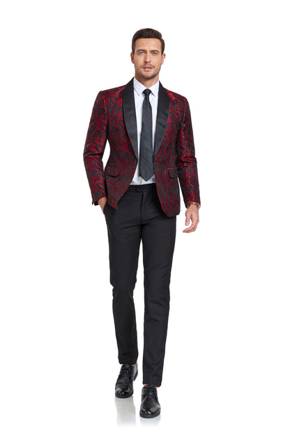 ly1330 Blazer burdeos con estampado único para hombre para fiestas, bodas y negocios