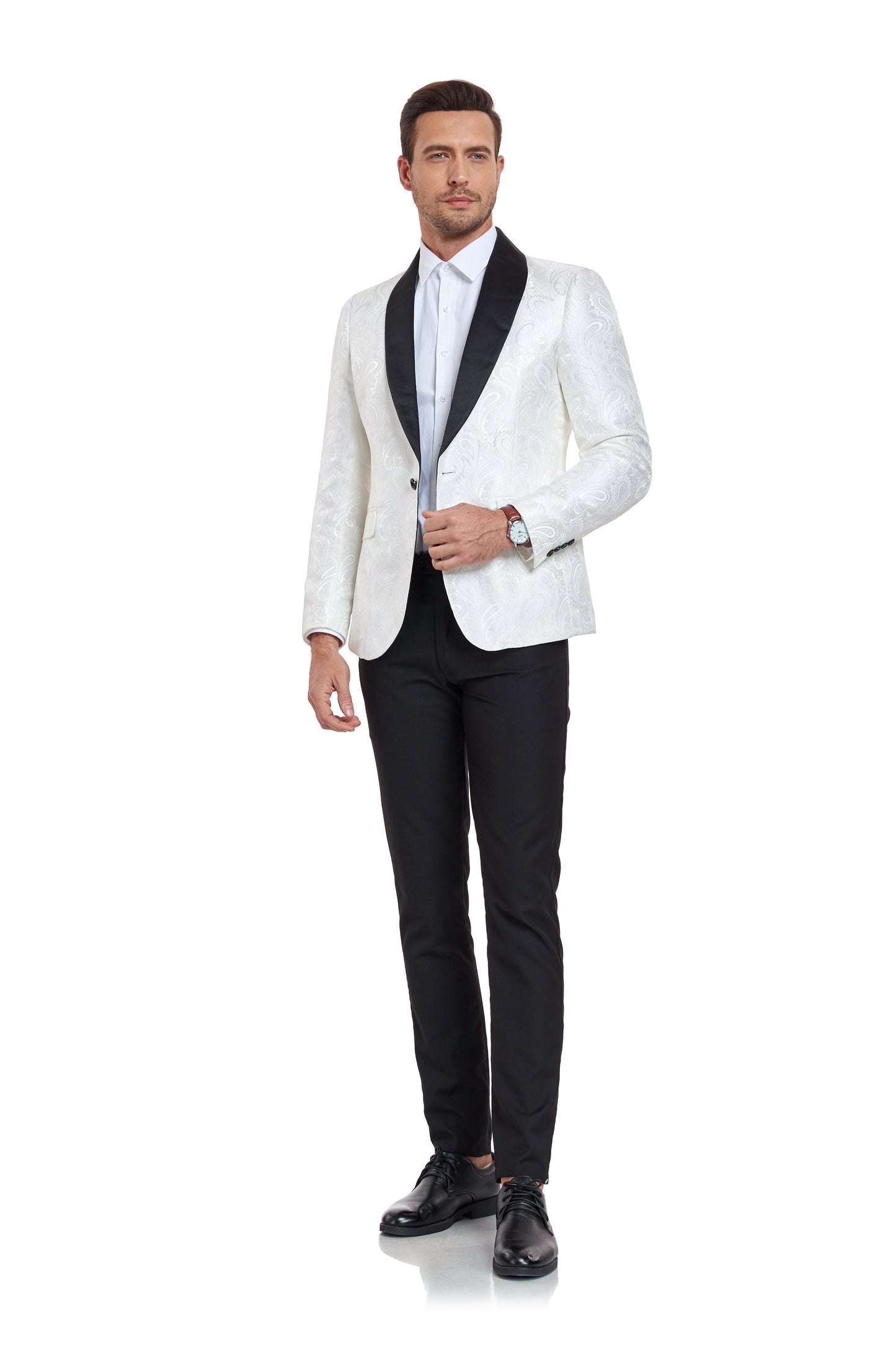 ly1332 White Patterned Wedding Prom Men's Blazer Tuxedos