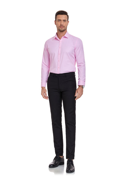 ly1338 Pink Men's Urban Stylish Casual Business Slim Fit Long Sleeve Button Up Dress Shirt