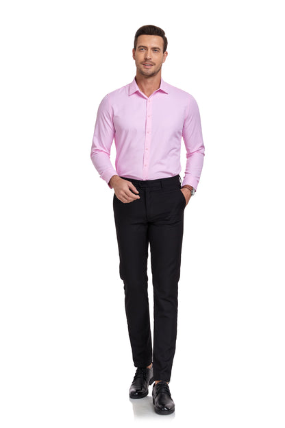 Pink Men's Urban Stylish Casual Business Slim Fit Long Sleeve Button Up Dress Shirt