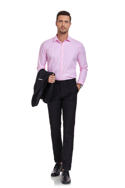 ly1338 Pink Men's Urban Stylish Casual Business Slim Fit Long Sleeve Button Up Dress Shirt