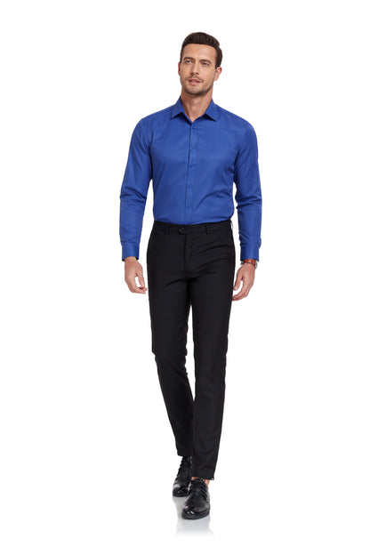 ly1339 Blue Men's Urban Stylish Casual Business Slim Fit Long Sleeve Button Up Dress Shirt