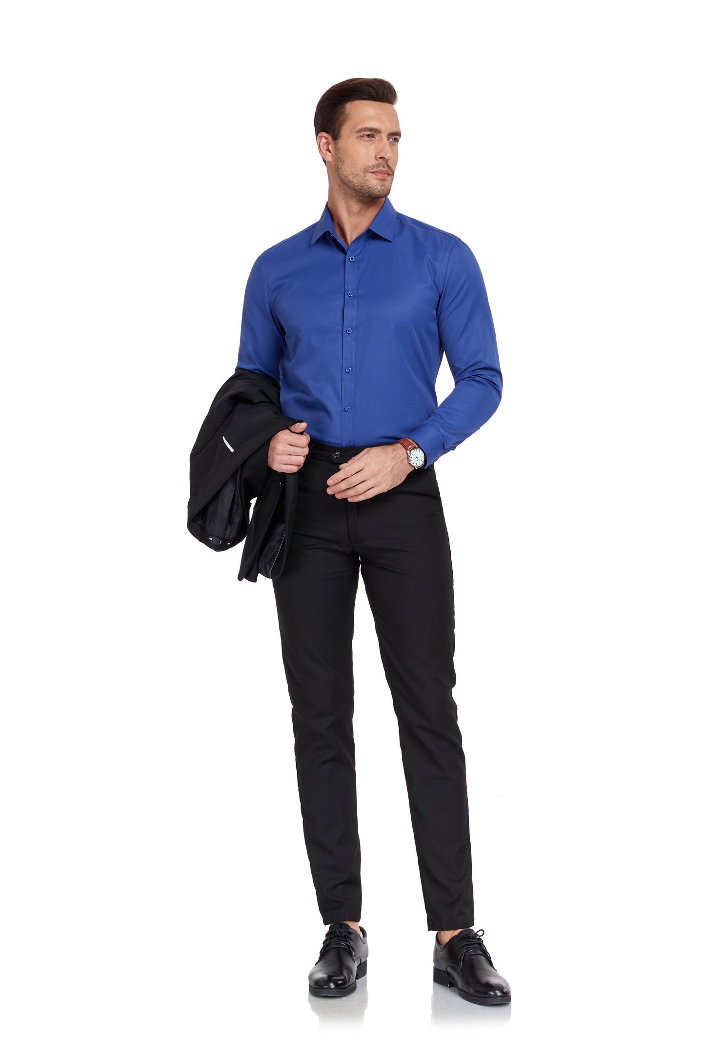 ly1339 Blue Men's Urban Stylish Casual Business Slim Fit Long Sleeve Button Up Dress Shirt