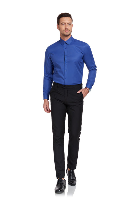 Blue Men's Urban Stylish Casual Business Slim Fit Long Sleeve Button Up Dress Shirt