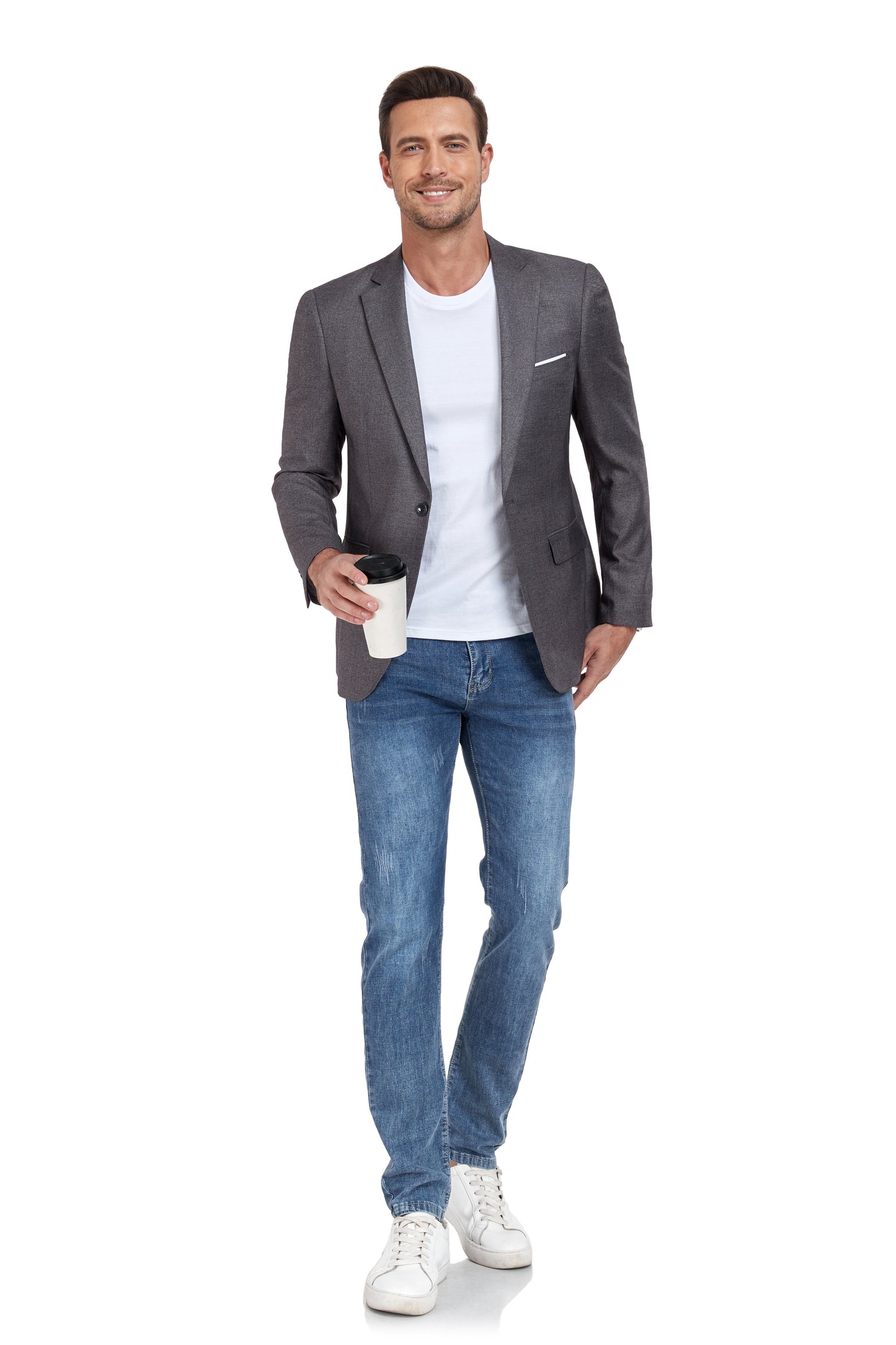 Grey Men's Two Button Blazer for Party, Wedding and Business