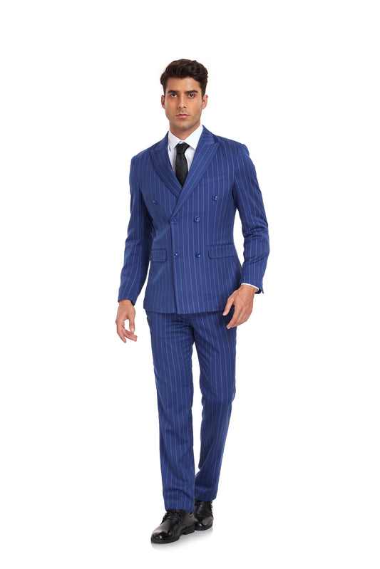 Royal Blue Stripe Men's 3 Piece Set for Party, Wedding and Business