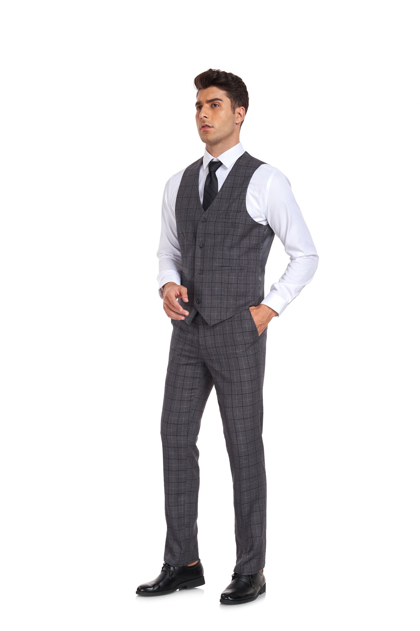 ly1351 Grey Plaid Men's 3 Piece Set for Party, Wedding and Business