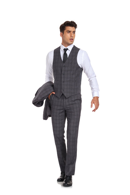 ly1351 Grey Plaid Men's 3 Piece Set for Party, Wedding and Business