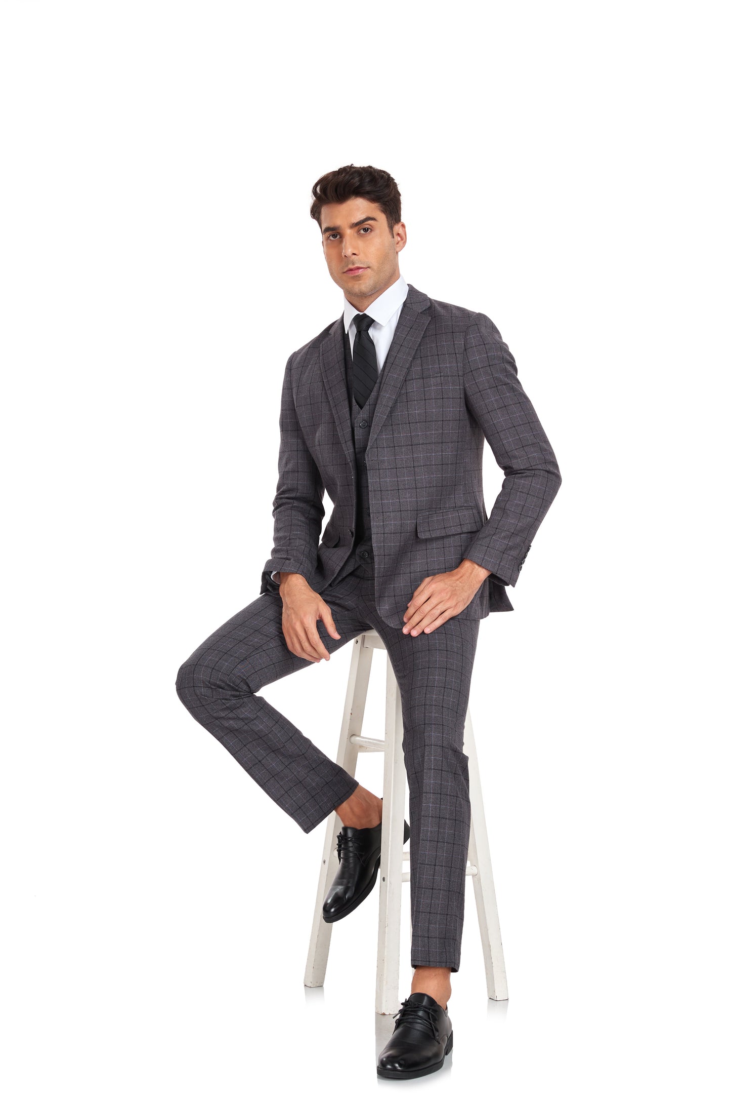 ly1351 Grey Plaid Men's 3 Piece Set for Party, Wedding and Business