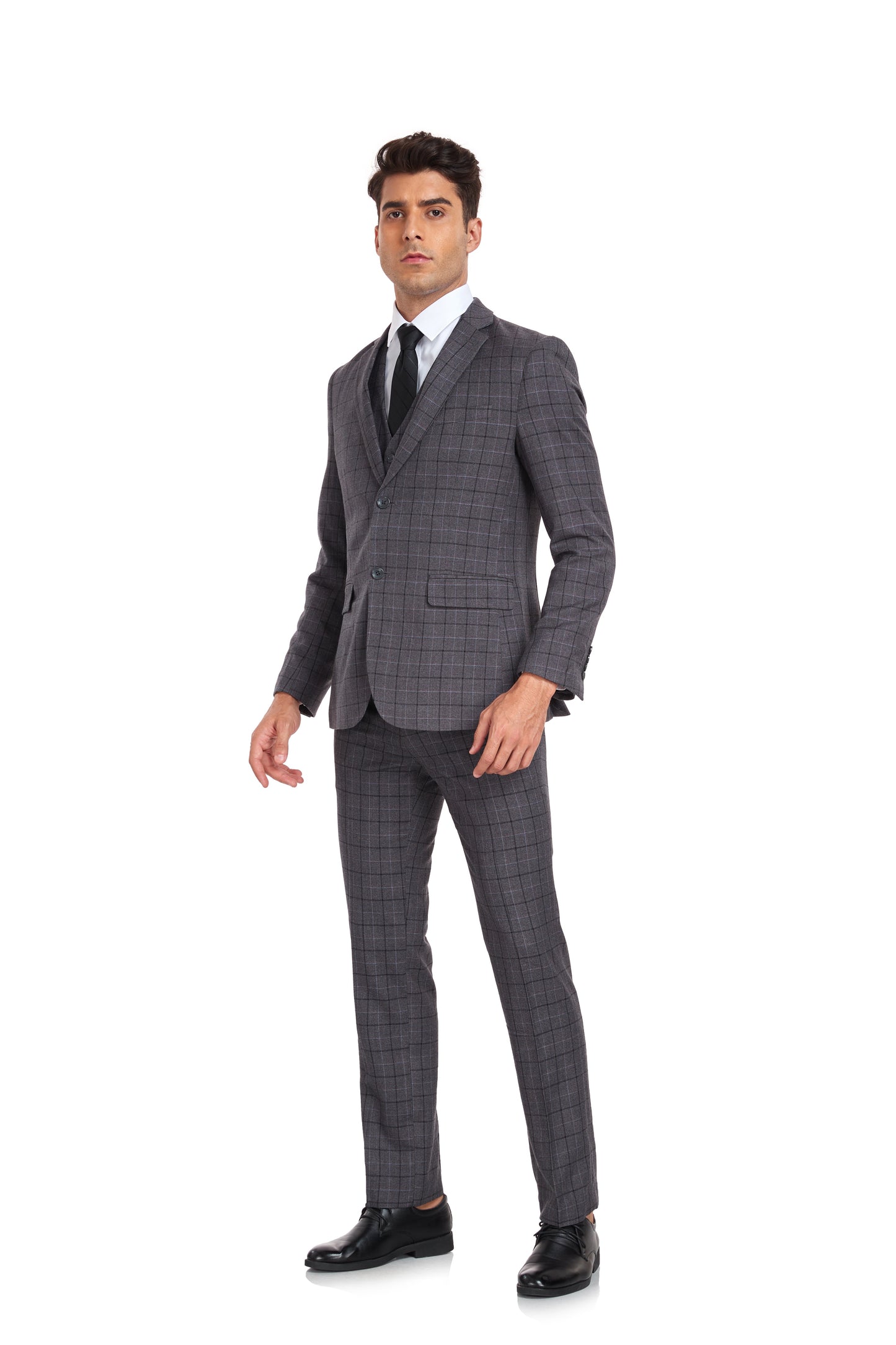 ly1351 Grey Plaid Men's 3 Piece Set for Party, Wedding and Business