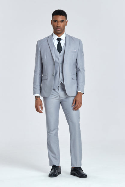 Light Grey Two Button Wedding 3 Pieces Slim Fit Men Suits