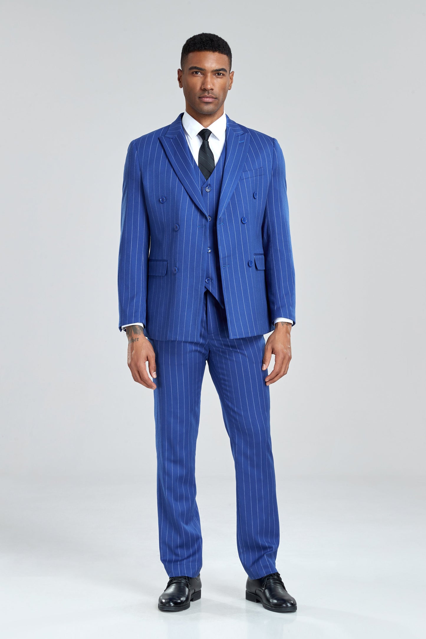 Royal Blue Stripe Men's 3 Piece Set for Party, Wedding and Business