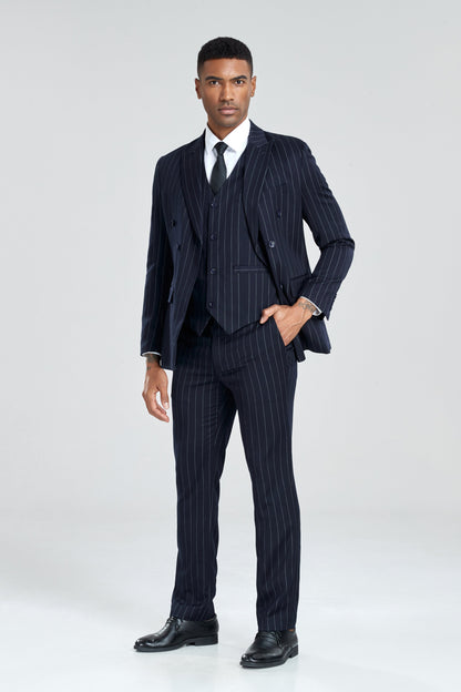 ly1307 Navy Stripe Men's 3 Piece Set