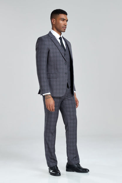 ly1305 Grey Plaid Men's 3 Piece Set for Party, Wedding and Business