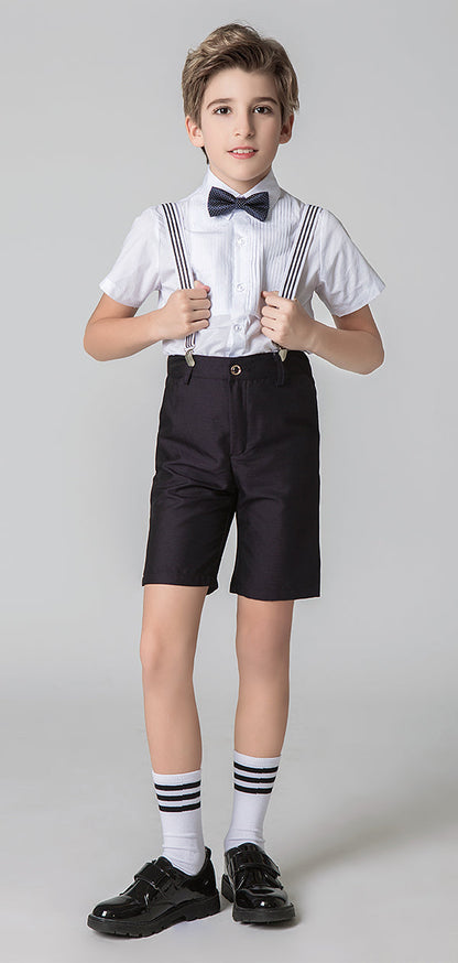 ly1723 Black 4 Piece Kids Boys' Formal Party Summer Suits Set With Suspenders