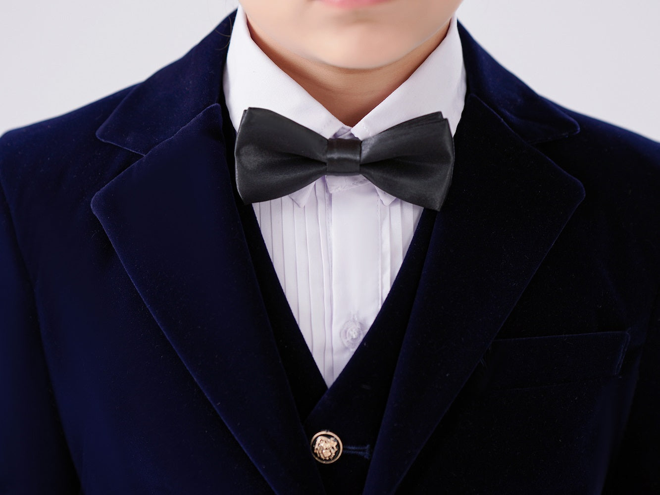 ly1559 Navy Boys Single-Breasted Velvet Blazer