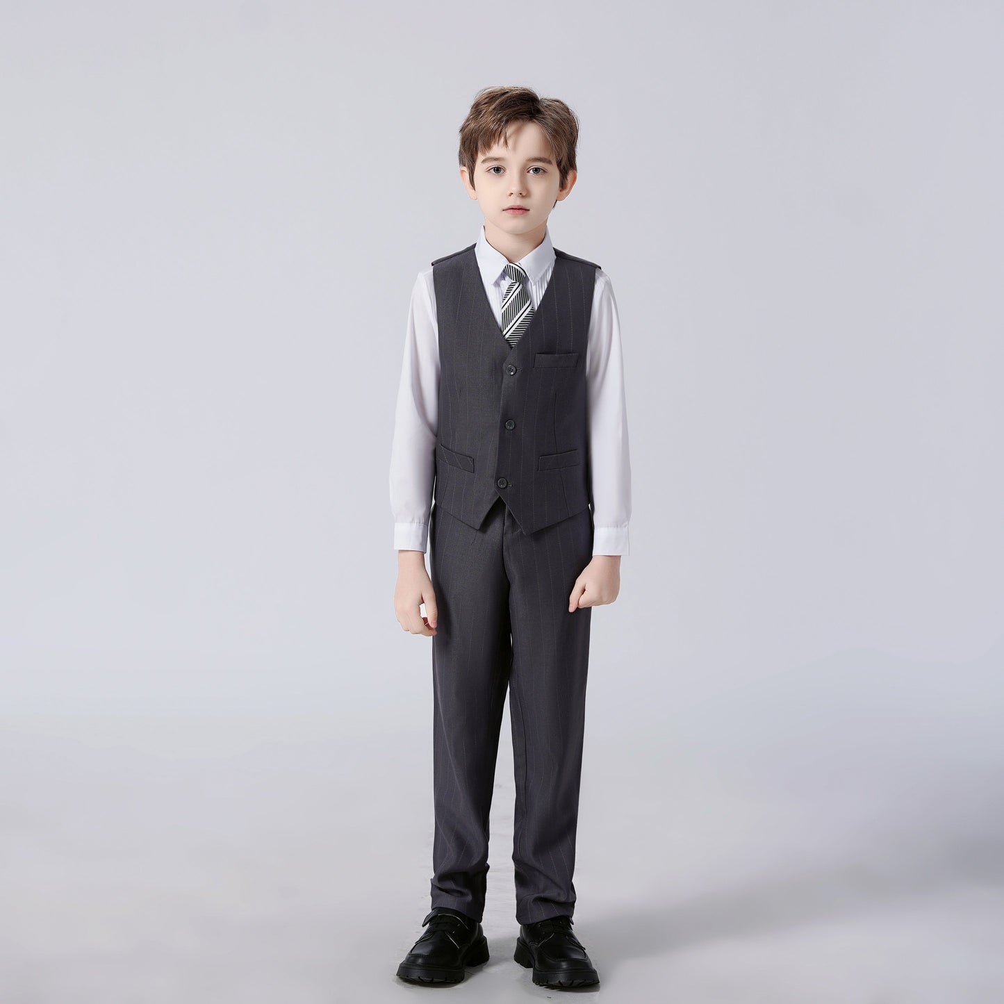 ly1291 Dark Grey Striped Modern 4 Piece Boy's Formal Suits