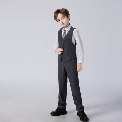 ly1291 Dark Grey Striped Modern 4 Piece Boy's Formal Suits