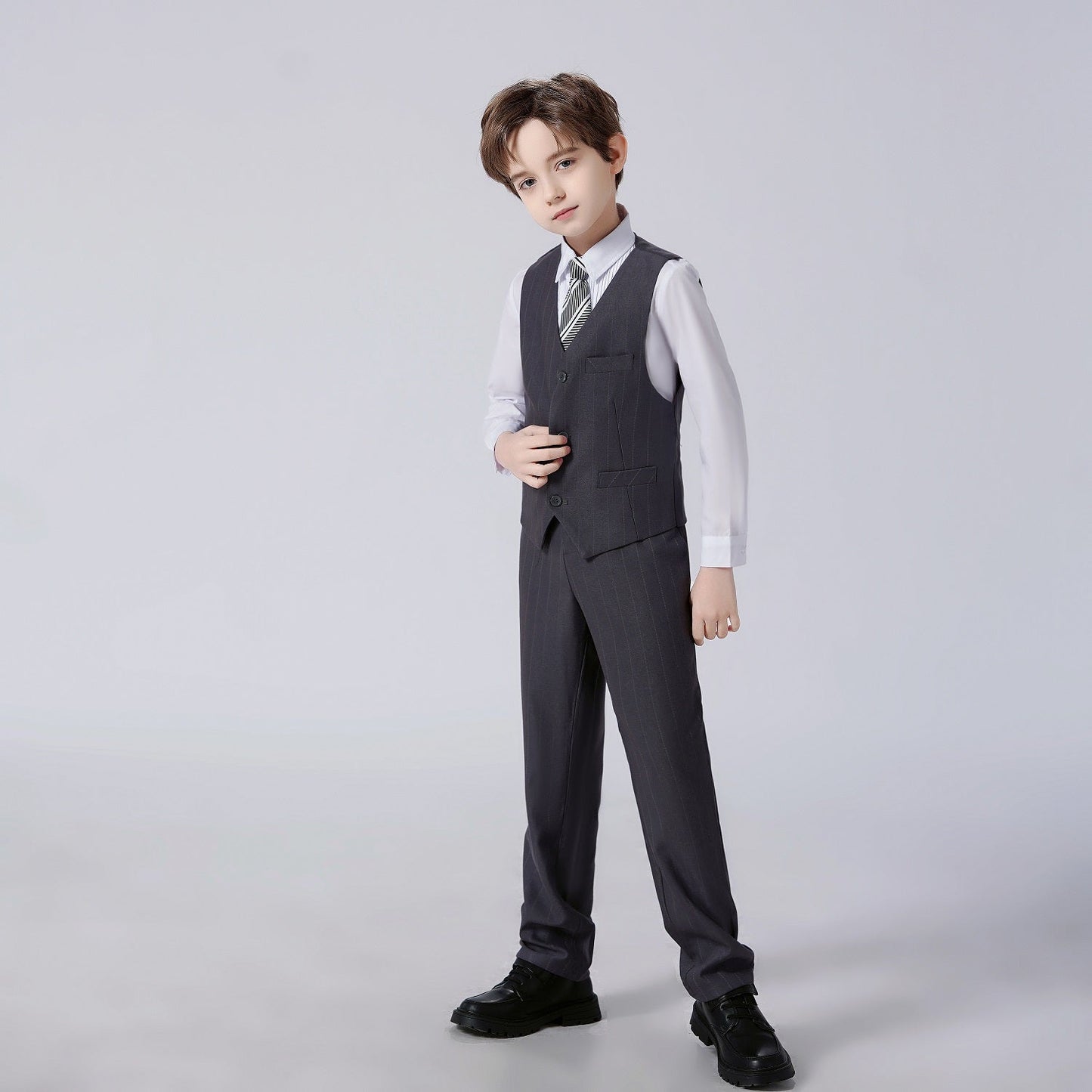 ly1673 Grey Striped 4 Piece Boy's Formal Suits