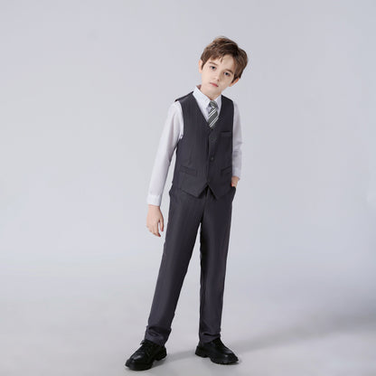 ly1291 Dark Grey Striped Modern 4 Piece Boy's Formal Suits