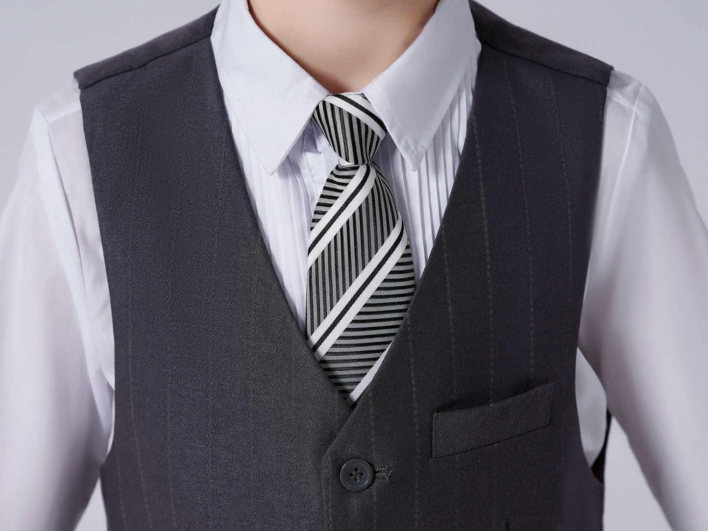 ly1673 Grey Striped 4 Piece Boy's Formal Suits