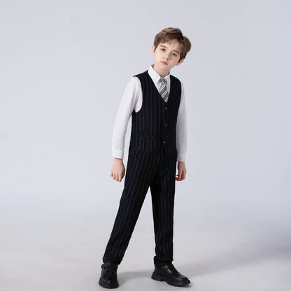 ly1290 Black Striped Modern 4 Piece Boy's Formal Suits