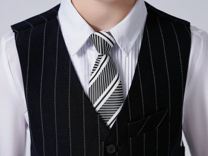 ly1290 Black Striped Modern 4 Piece Boy's Formal Suits