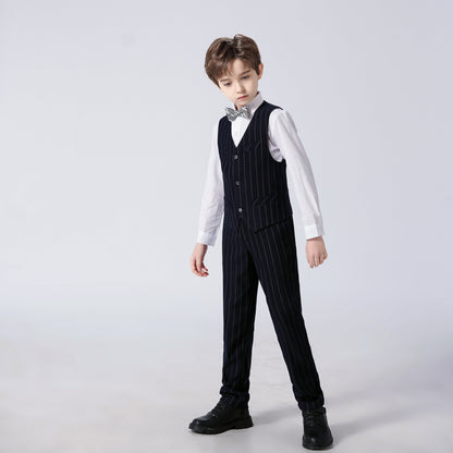 ly1290 Black Striped Modern 4 Piece Boy's Formal Suits