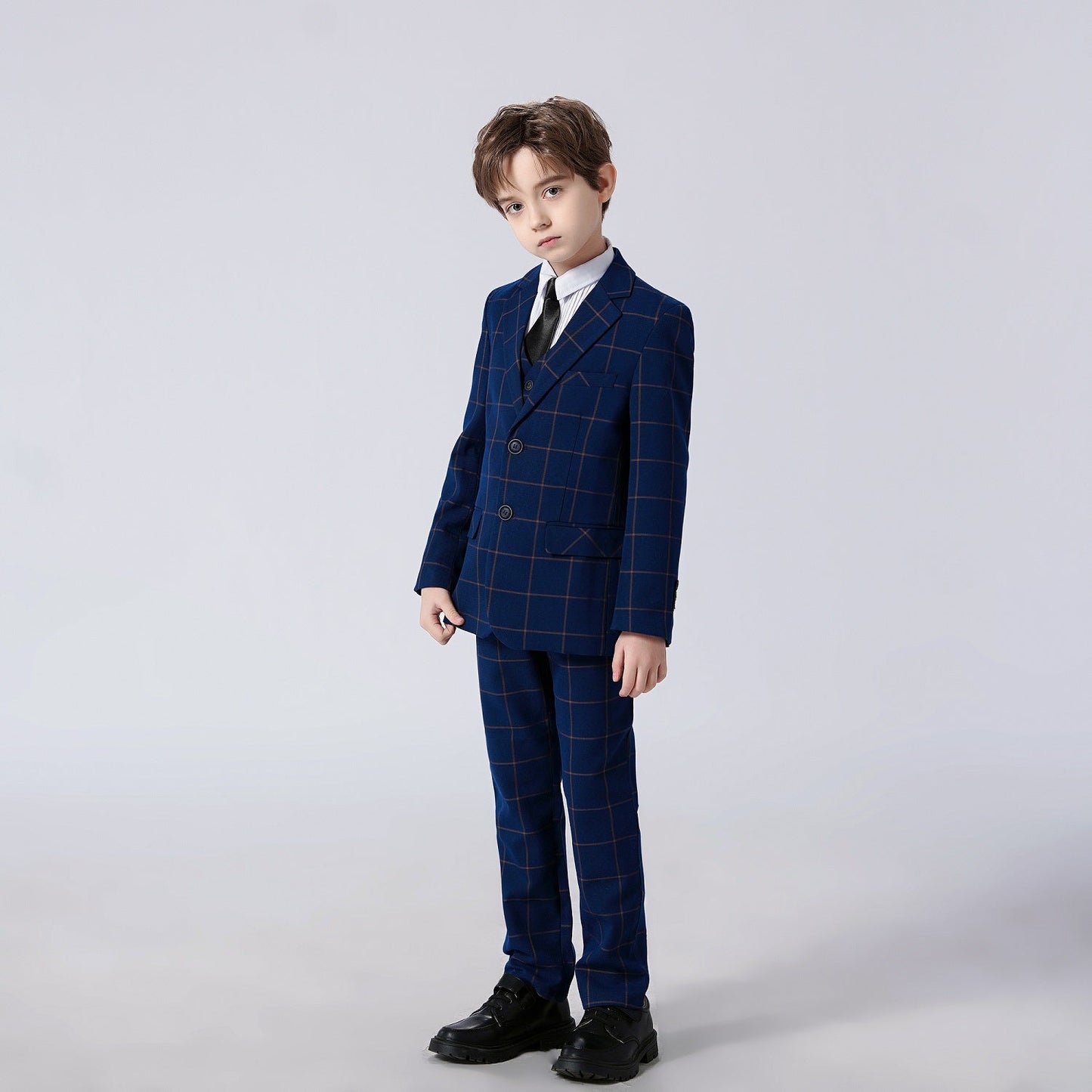 ly1672 Blue Plaid Elegant 5 Piece Boys Suits