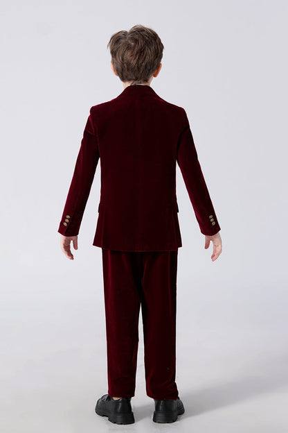 ly1595 Burgundy Velvet 5 Piece Boy's Formal Boys Suits