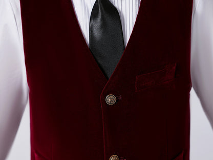 ly1595 Burgundy Velvet 5 Piece Boy's Formal Boys Suits