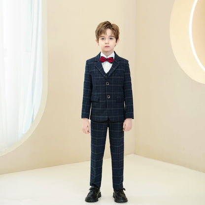 ly1283 Navy Plaid Elegant 5 Piece Boys Suits