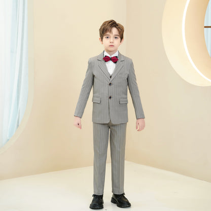 ly1292 Light Grey Striped Page Boy 5 Piece Boy's Formal Suits