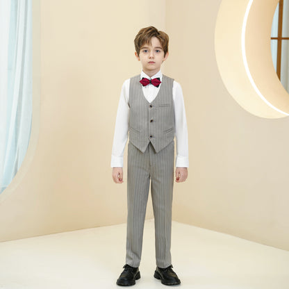 ly1292 Light Grey Striped Page Boy 5 Piece Boy's Formal Suits