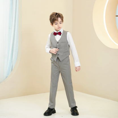 ly1285 Light Grey Striped Modern 4 Piece Boy's Formal Suits