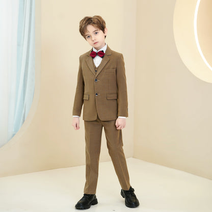 ly1280 Dark Khaki Plaid Formal 5 Piece Boys Suits