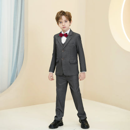 ly1289 Dark Grey Striped Modern 5 Piece Boy's Formal Suits