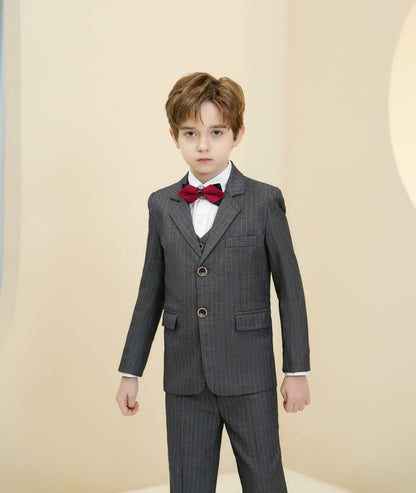 ly1289 Dark Grey Striped Modern 5 Piece Boy's Formal Suits