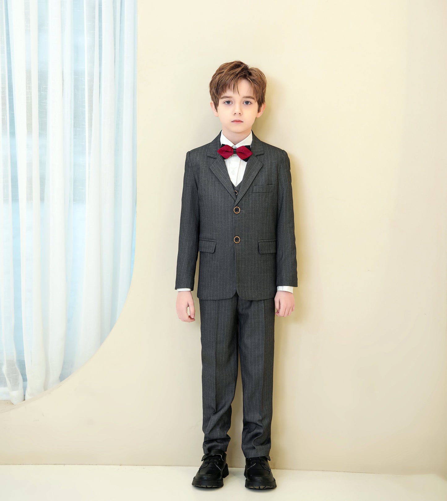 ly1289 Dark Grey Striped Modern 5 Piece Boy's Formal Suits